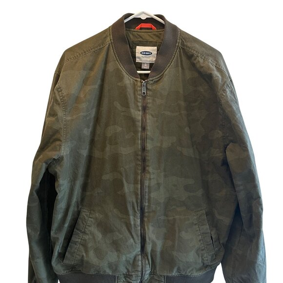 Old Navy Mens Camouflage Bomber Jacket Size XL Cotton & Polyester Blend Green - Picture 8 of 16